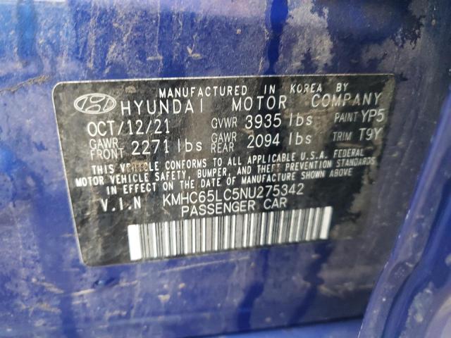 2022 HYUNDAI IONIQ BLUE - KMHC65LC5NU275342
