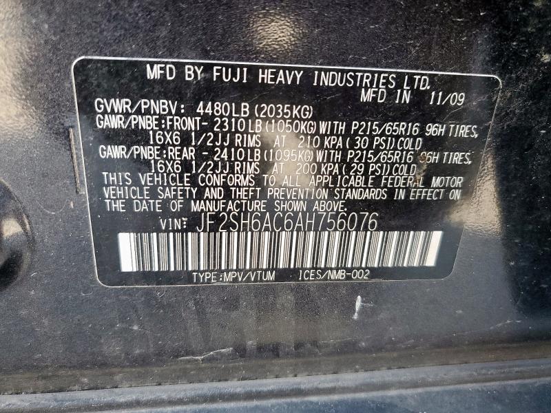 2010 SUBARU FORESTER 2 - JF2SH6AC6AH756076