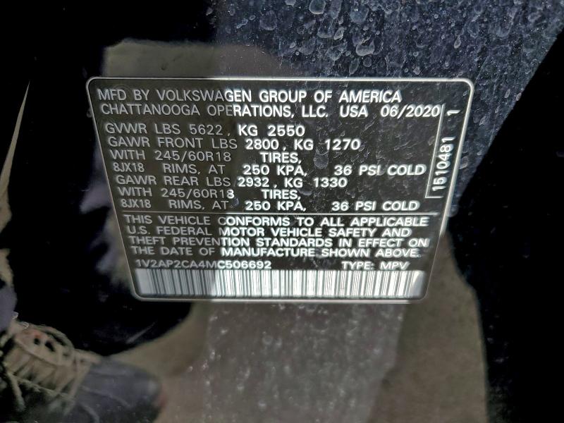 2021 VOLKSWAGEN ATLAS S 1V2AP2CA4MC506692