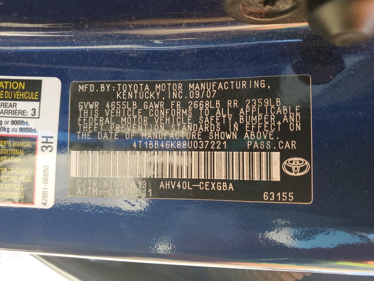 Lot #3269781707 2008 TOYOTA CAMRY HYBR