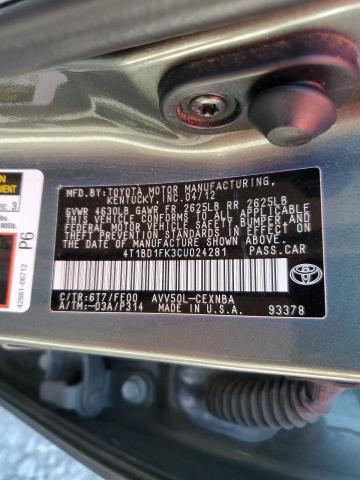 2012 TOYOTA CAMRY HYBR - 4T1BD1FK3CU024281