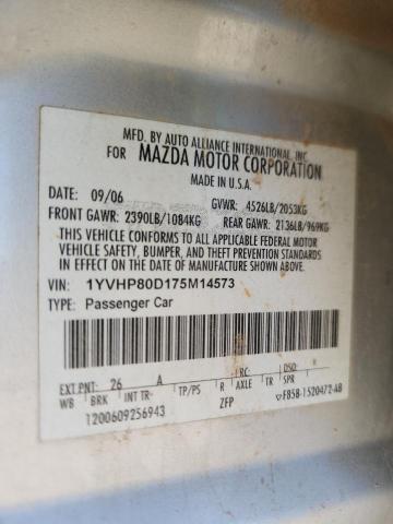 2007 MAZDA 6 S #3298300136