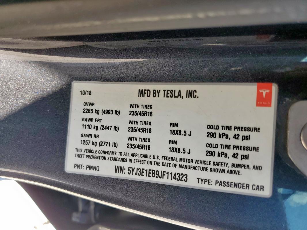 2018 TESLA MODEL 3 - 5YJ3E1EB9JF114323