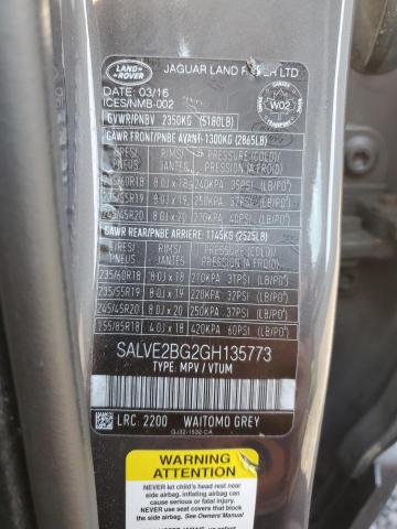 2016 LAND ROVER RANGE ROVE - SALVE2BG2GH135773