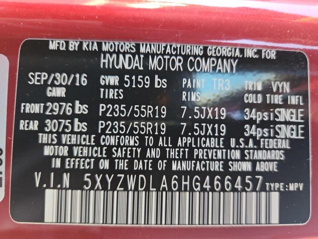 2017 HYUNDAI SANTA FE S - 5XYZWDLA6HG466457