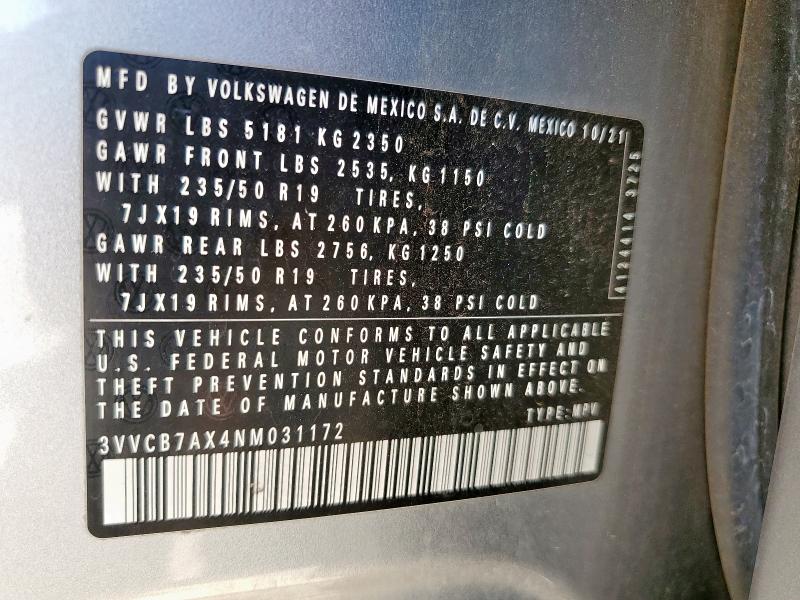 2022 VOLKSWAGEN TIGUAN SE R-LINE BLACK 3VVCB7AX4NM031172