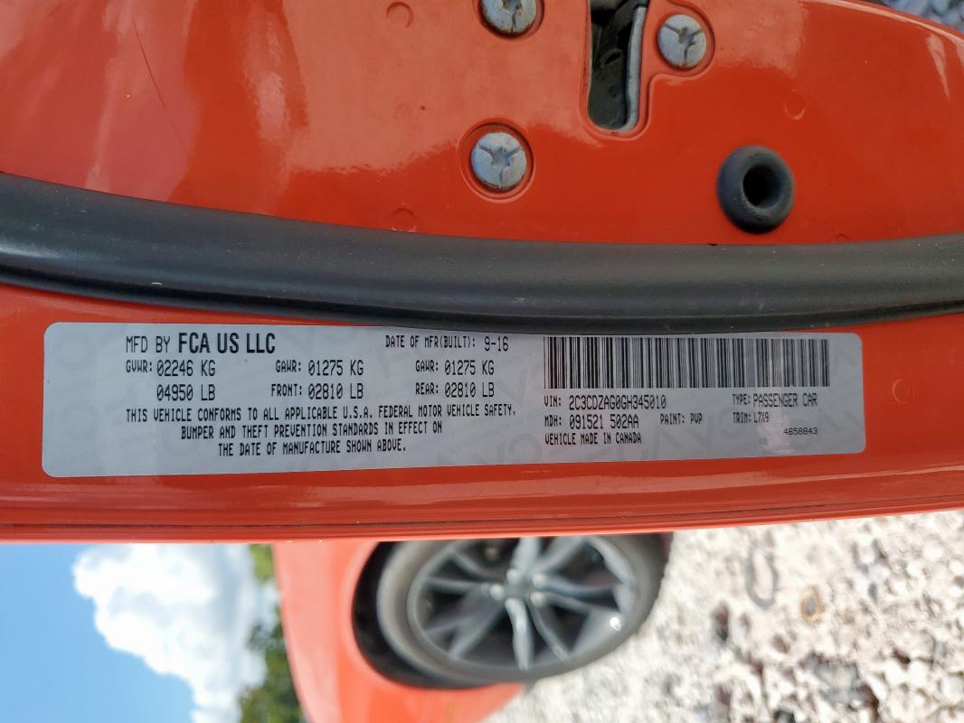 2016 DODGE CHALLENGER 2C3CDZAG0GH345010