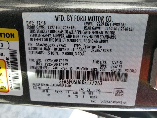 2019 FORD FUSION TIT - 3FA6P0SU6KR177263