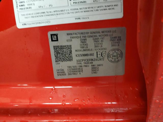 2019 CHEVROLET SILVERADO - 1GCPYCEF0KZ412472