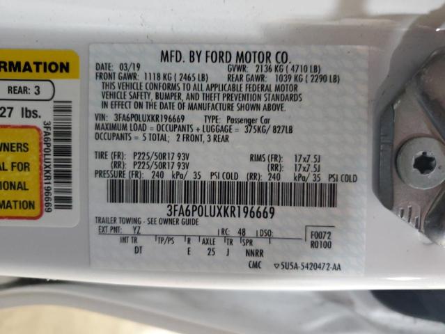 2019 FORD FUSION SE - 3FA6P0LUXKR196669