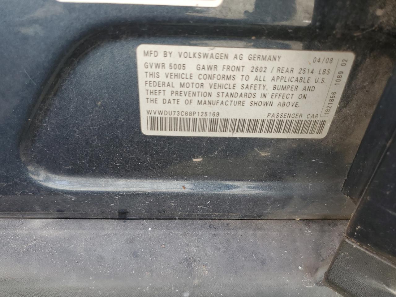 Lot #3260442578 2008 VOLKSWAGEN PASSAT VR6