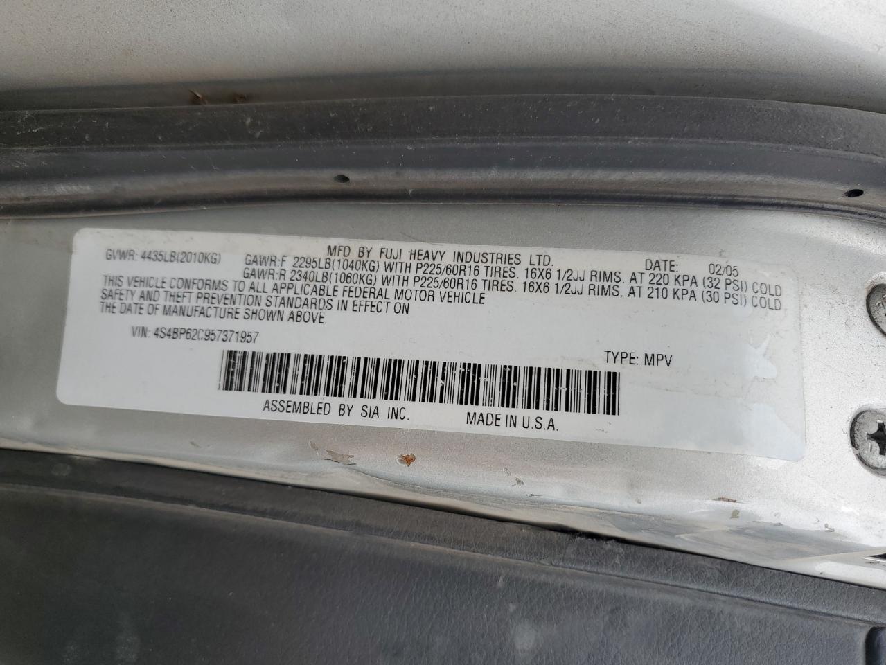 Lot #3270133796 2005 SUBARU LEGACY OUTBACK 2.5I LIMITED