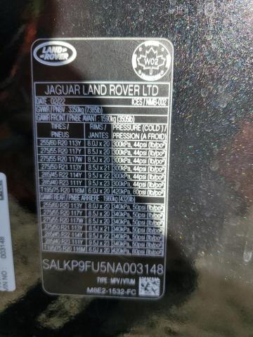 2022 LAND ROVER RANGE ROVE - SALKP9FU5NA003148