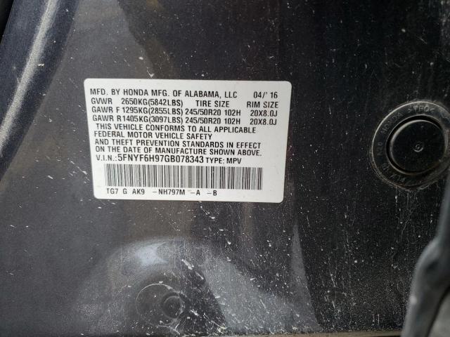 2016 HONDA PILOT TOUR - 5FNYF6H97GB078343