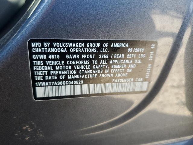 2016 VOLKSWAGEN PASSAT S #3292550671