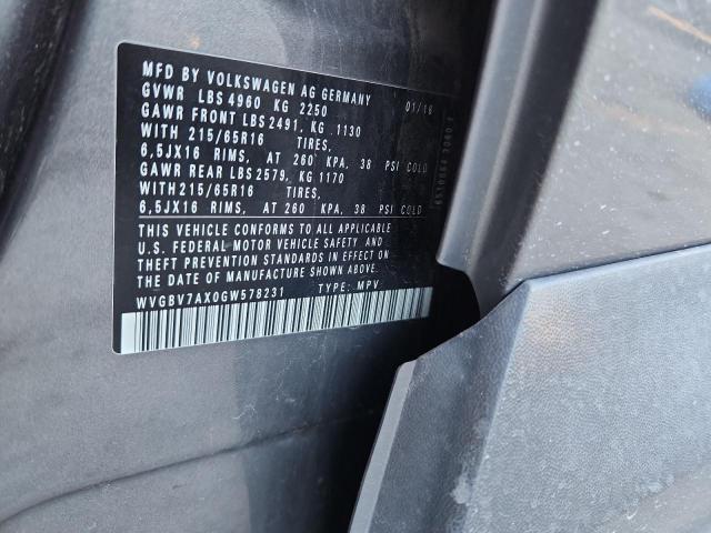 2016 VOLKSWAGEN TIGUAN S WVGBV7AX0GW578231