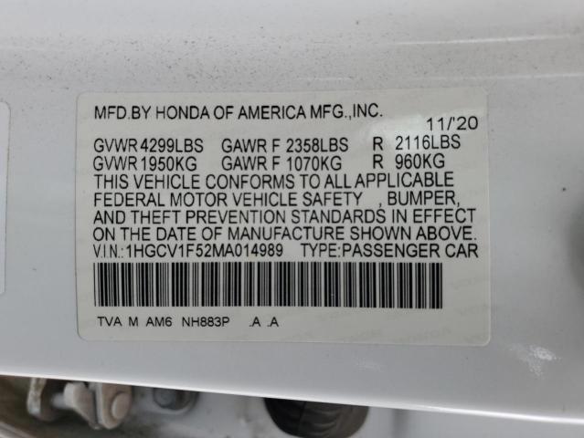 2021 HONDA ACCORD EXL - 1HGCV1F52MA014989