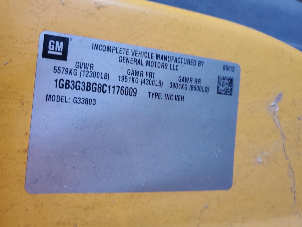 Lot #3271587400 2012 CHEVROLET MINOTOUR G3500