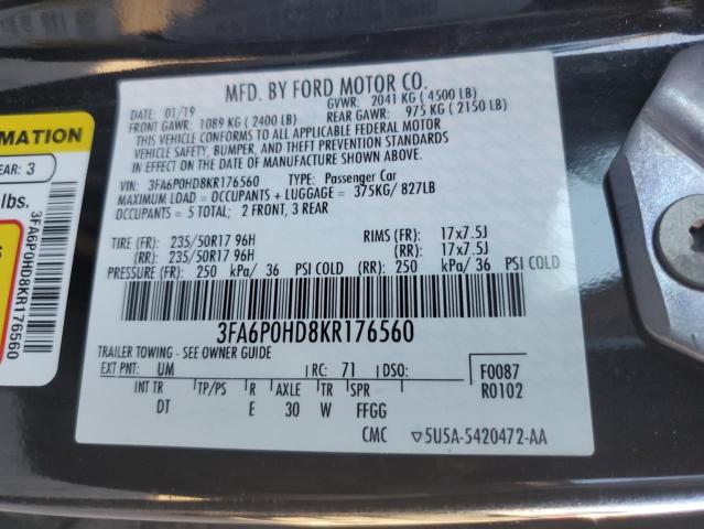 2019 FORD FUSION SE - 3FA6P0HD8KR176560