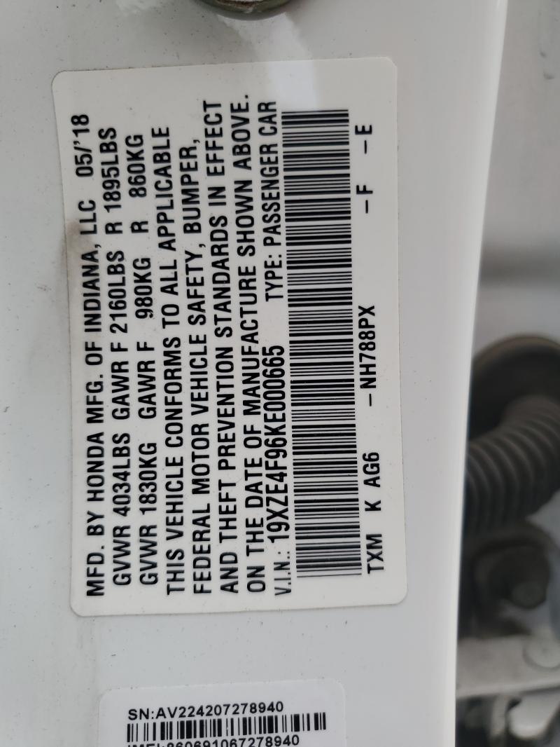 2019 HONDA INSIGHT TO - 19XZE4F96KE000665