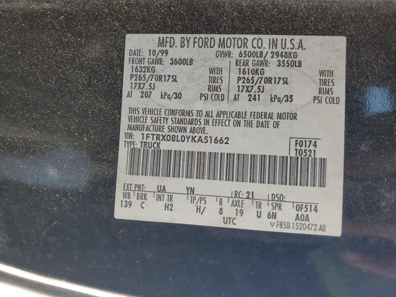 Lot #3285606271 2000 FORD F150