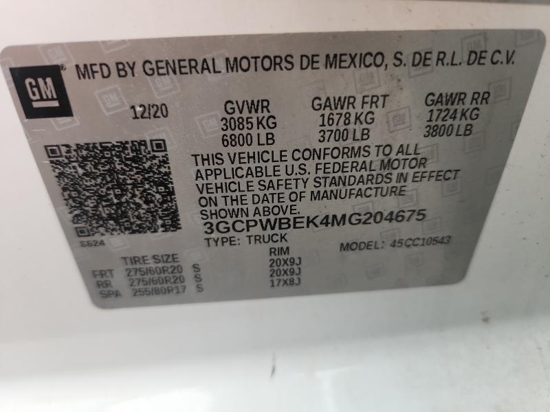 2021 CHEVROLET SILVERADO - 3GCPWBEK4MG204675