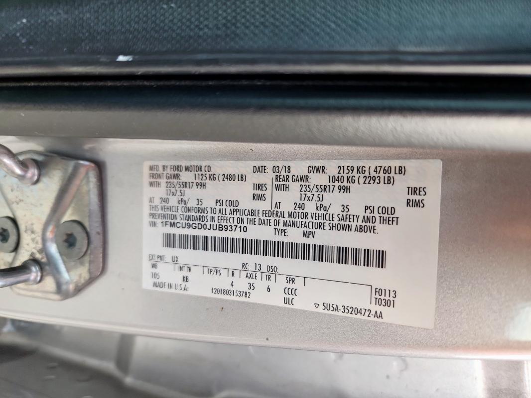 2018 FORD ESCAPE SE 1FMCU9GD0JUB93710