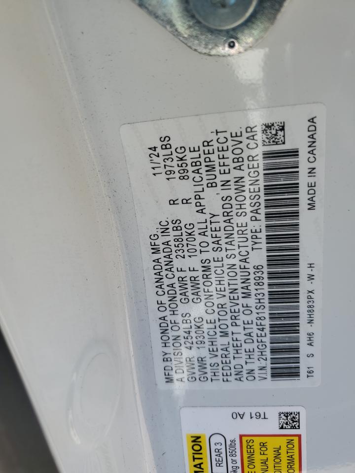 Lot #3302831910 2025 HONDA CIVIC SPOR