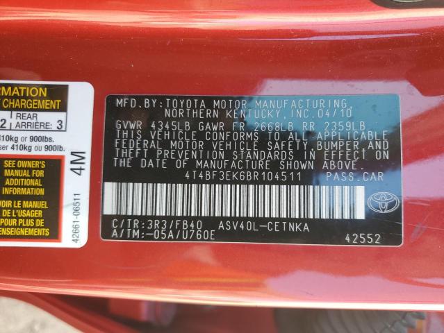 2011 TOYOTA CAMRY BASE - 4T4BF3EK6BR104511