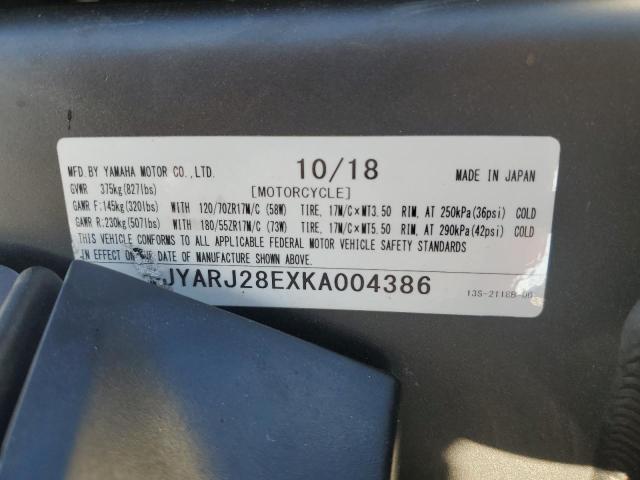 2019 YAMAHA YZFR6 JYARJ28EXKA004386