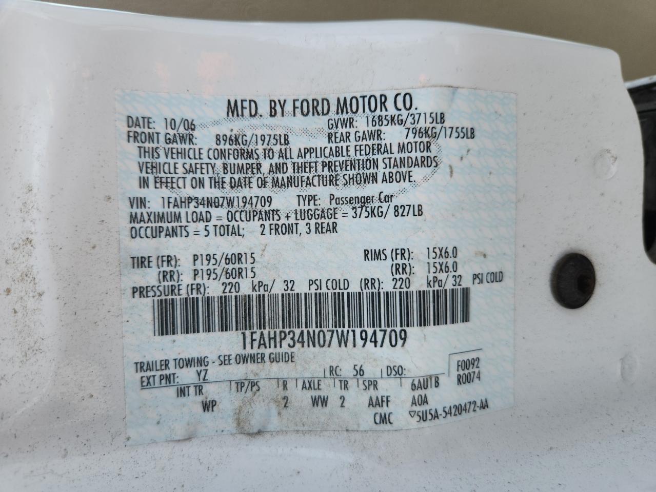 Lot #3280719572 2007 FORD FOCUS ZX4