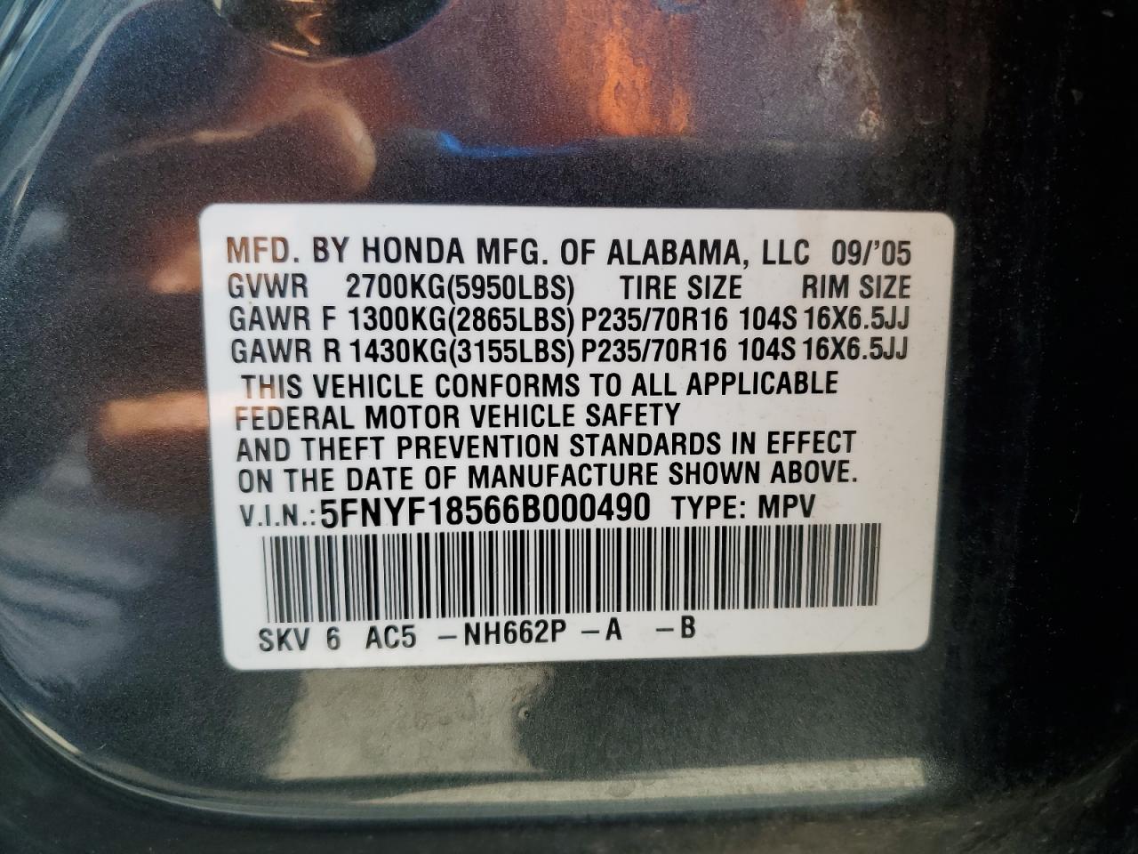 Lot #3287425378 2006 HONDA PILOT EX