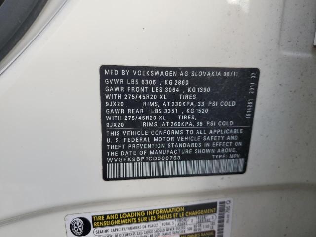 2012 VOLKSWAGEN TOUAREG V6 - WVGFK9BP1CD000763