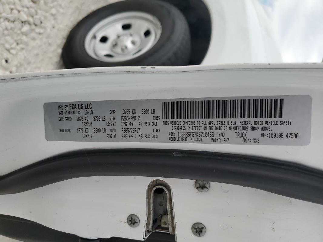 2019 RAM 1500 CLASS 1C6RR6FG7KS710466