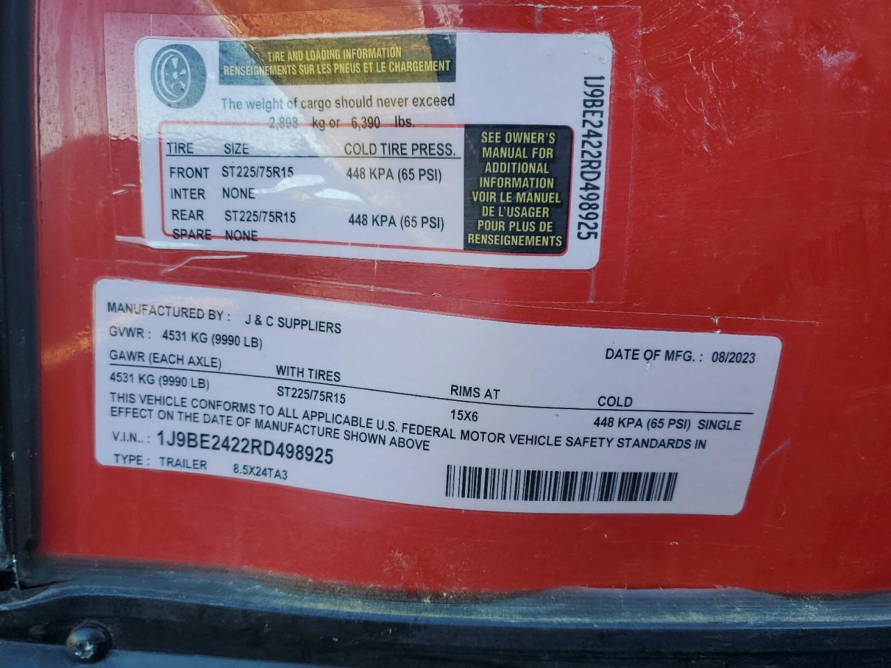 Lot #3277035190 2024 J&C UTILITY TRAILER