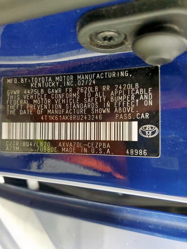 2024 TOYOTA CAMRY XSE 4T1K61AK8RU243246