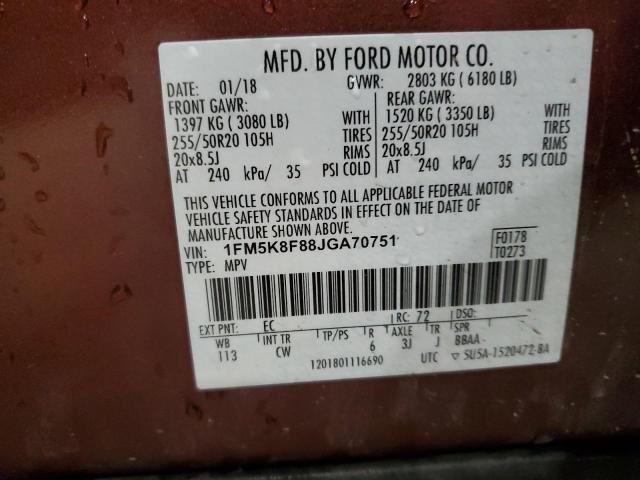 2018 FORD EXPLORER L - 1FM5K8F88JGA70751