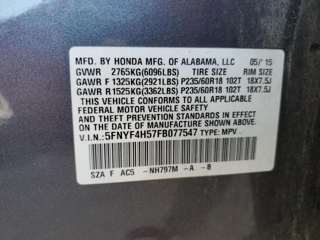 2015 HONDA PILOT EXL #3297996032