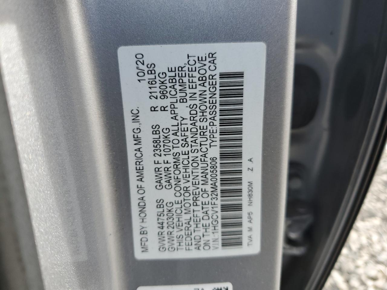 Lot #3311676218 2021 HONDA ACCORD SPO