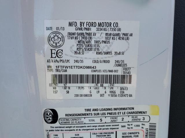 2013 FORD F150 SUPER - 1FTFW1ET7DKD98643