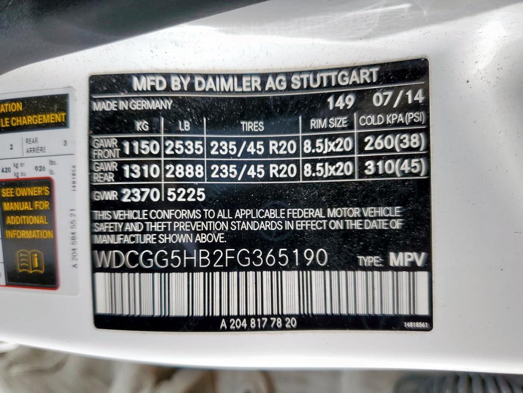 2015 MERCEDES-BENZ GLK 350 WDCGG5HB2FG365190