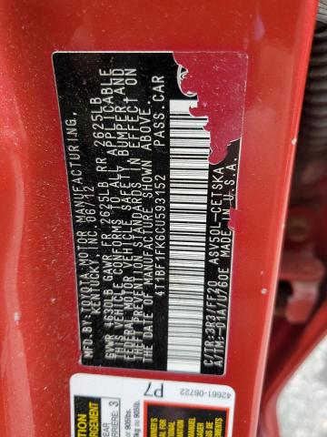 2012 TOYOTA CAMRY BASE - 4T1BF1FK6CU593152