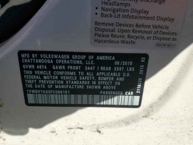 2015 VOLKSWAGEN PASSAT SE - 1VWBV7A33FC098151