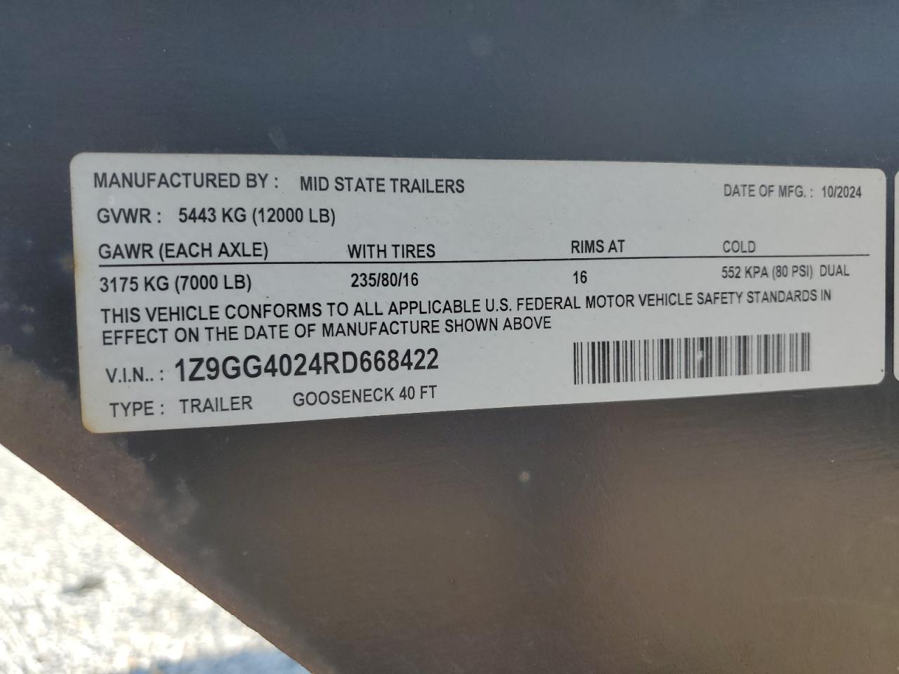 Lot #3265054873 2024 MIDSTATE UNKNOWN