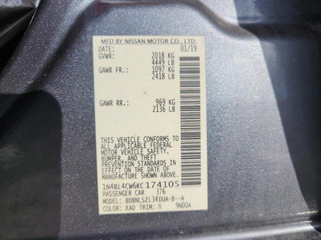 2019 NISSAN ALTIMA SR - 1N4BL4CW6KC174105