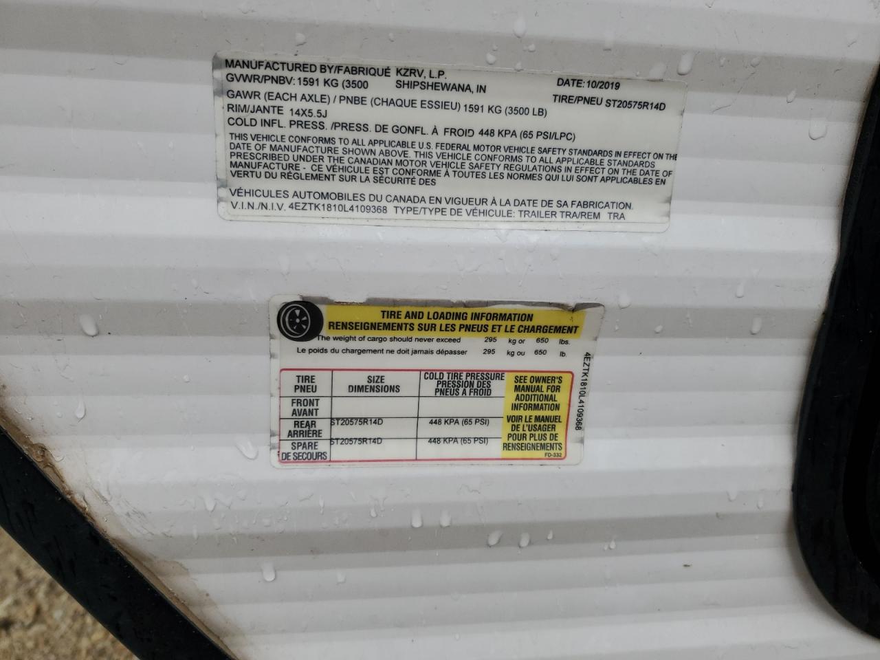 Lot #3285102389 2020 KZPS TRAILER