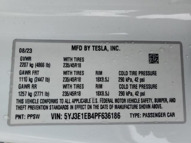 2023 TESLA MODEL 3 - 5YJ3E1EB4PF636186