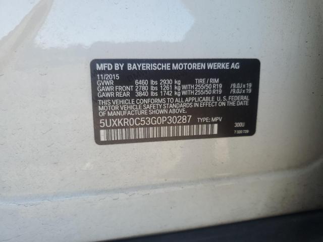 2016 BMW X5 XDRIVE35I 5UXKR0C53G0P30287