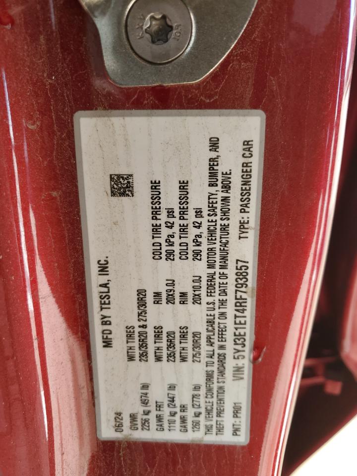 Lot #3311565250 2024 TESLA MODEL 3