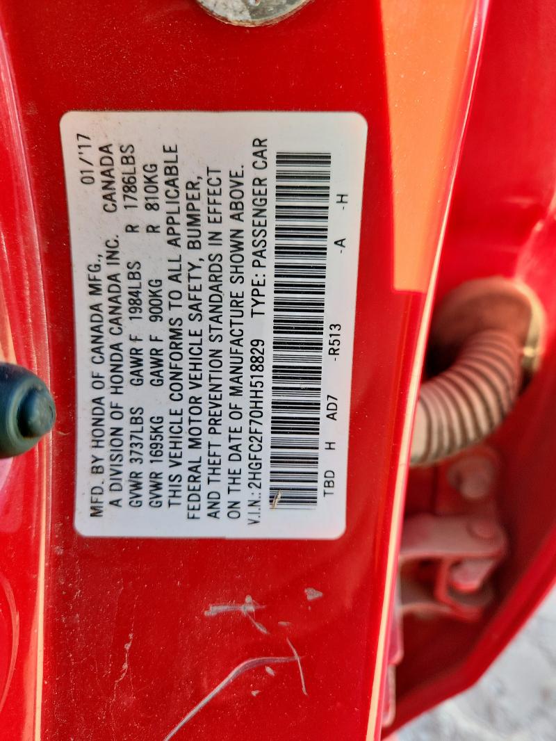 2017 HONDA CIVIC EX - 2HGFC2F70HH518829